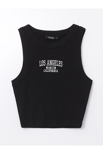 LC Waikiki Crew Neck Los Angeles Embroidered Crop Women's Tank Top