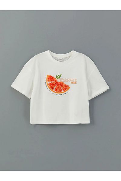 LC Waikiki تي شيرت وشورت للفتيات برقبة دائرية من LCW Kids Ecru