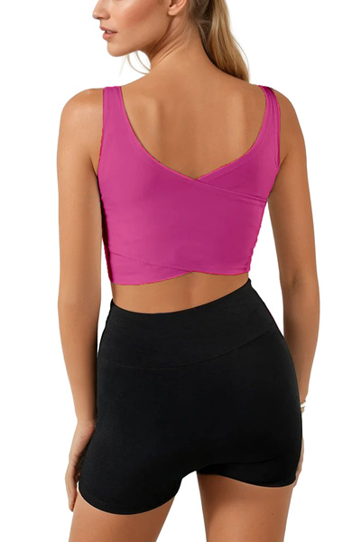 Terapi Men Sutien sport cu detaliu în spate fucsia, cu gât pătrat, montat/aju...