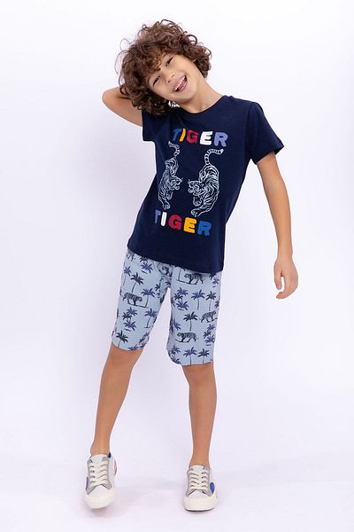 Rolypoly Tiger Navy Blue Boy Bermuda Suit