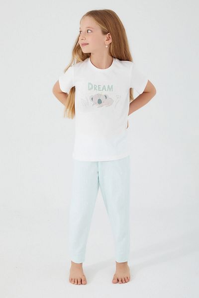 Rolypoly Costum de pijama cu mânecă scurtă pentru fete Koala-Muster Cream Light Nile