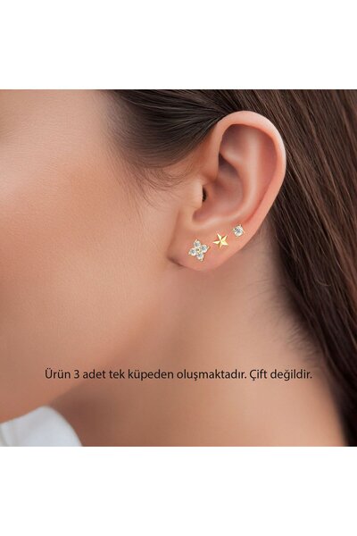 İNDİGO TAKI Defne Yıldız Nokta Kombin Altın Kaplama Gümüş Küpe