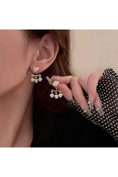 Pelin Aksesuar Crystal Jewelled Heart Ghost Earrings