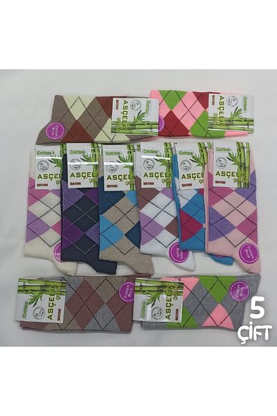 Asçelik Pastel Colored Plaid Socket - Pack of 5