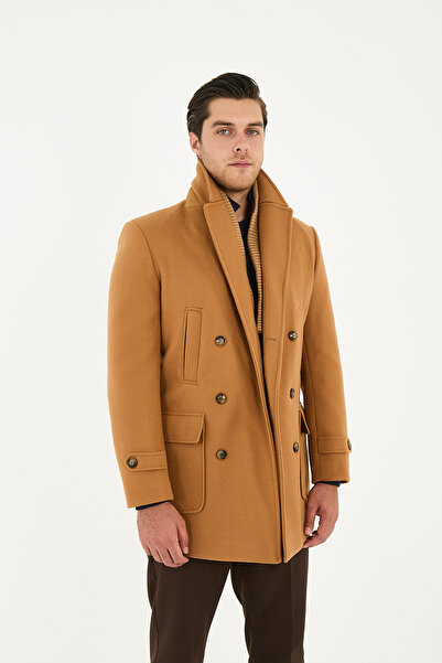 Frappoli Men's Stamp Double Breasted Coat - Thick Coat, Rib Collar, Standard Fit