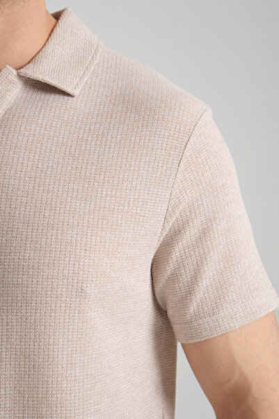 Frappoli Ανδρικό μπλουζάκι με λεπτή βάφλα με γιακά πόλο με κανονική εφαρμογή - 100% βαμβάκι