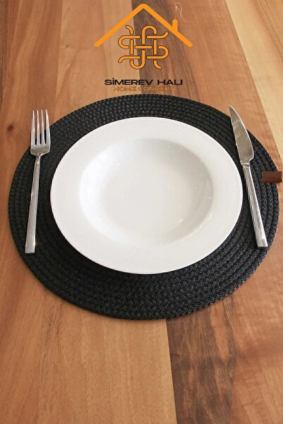 SİMEREV HALI HOME CONSEPT Supla 6 Parça Amerikan Servis 32 cm Çapında Doğal jüt dokuma Hediyelik Yemek servis Takımı
