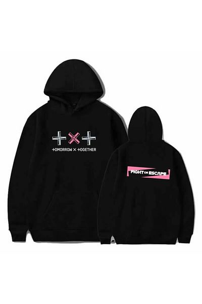 Korefanzin Hanorac cu glugă Txt Fight Or Escape, unisex, negru