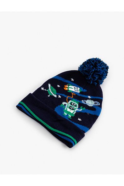 Koton Space Patterned Knitwear Beret - Pompom Detailed