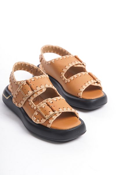 NOSEY SHOES Model Nest, piele naturală, bronzat, cu talpă groasă, cu cataramă detaliată, sandale zilnice pentru femei