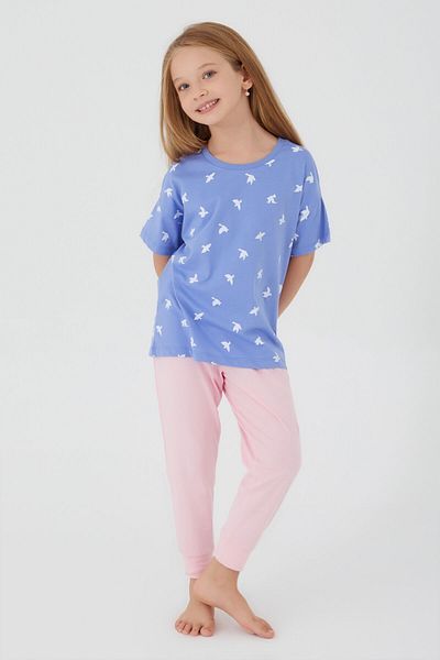 Rolypoly Birds Lavender Girls' Short Sleeve Pajama Set