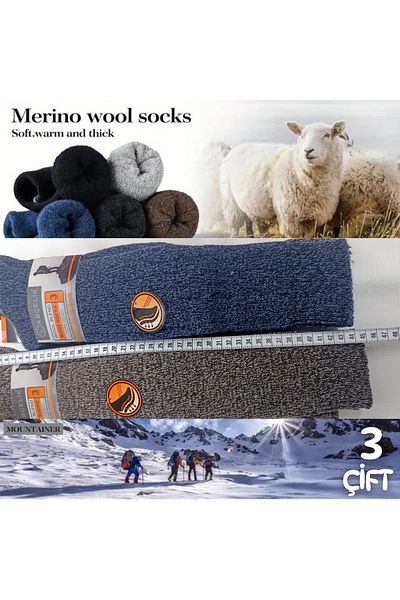 Asçelik Men's Woolen Mountaineer Socks 3 Pcs