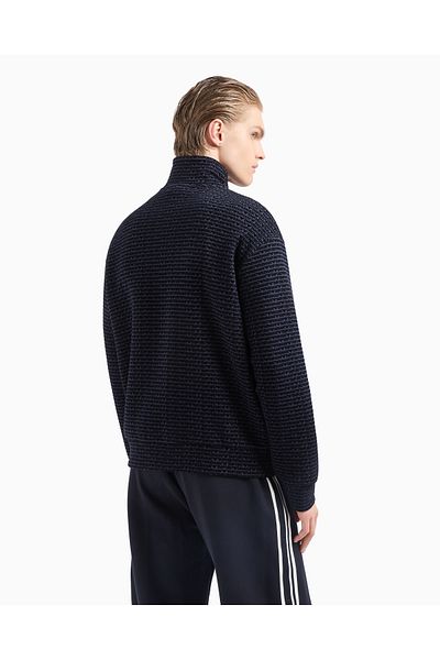 Emporio Armani Men's Full Zip Jersey Sweatshirt All over Flocked Letters Navy Blue Sweatshirt Em 001697   Af100