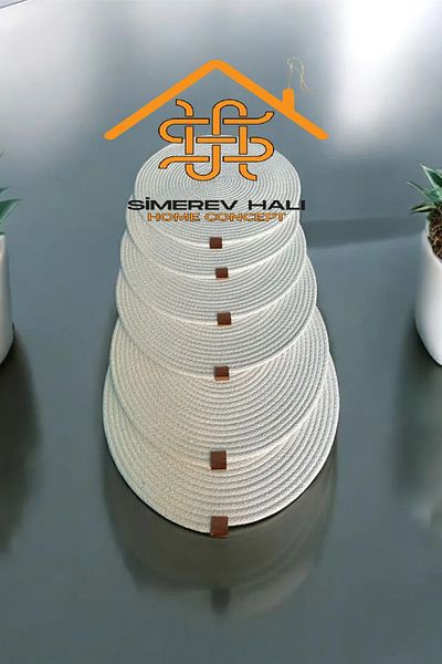 SİMEREV HALI HOME CONSEPT Supla 6 τεμαχίων American Service 32 cm Διάμετρος Φυσική ιακκία ύφανση Δώρο Σερβίτσιο δείπνου