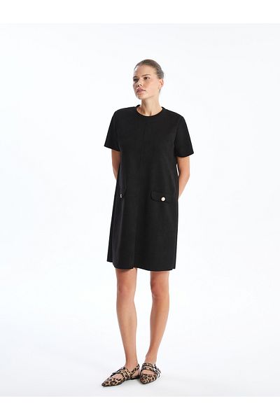 LC Waikiki Γυναικείο φόρεμα Suede με λαιμόκοψη