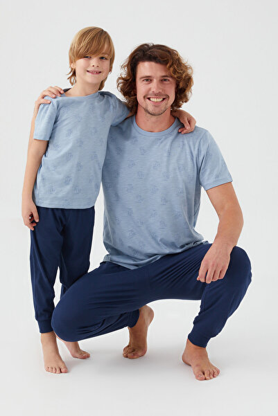 Arnetta Ar2504-s Pijama lungă S-xl Albastru cu fundul cu model de palmier