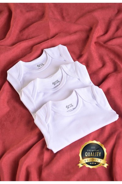 Huggy Mommy Premium 100% Organic Cotton Rib 3-Piece White Long Sleeve Baby Bodysuit Baby Bodysuit Set with Snap Fasteners