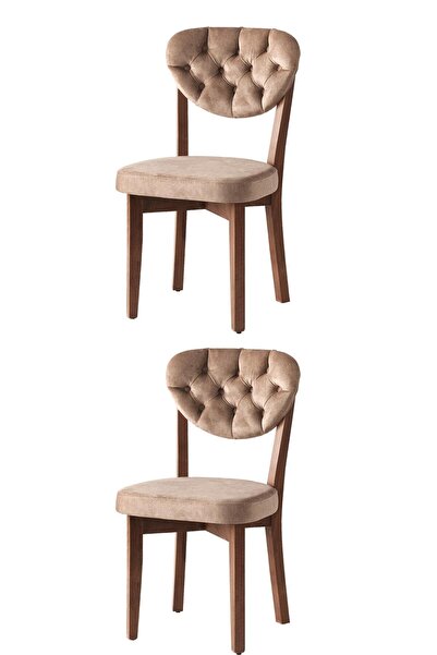 Sweet Home Masa Sandalye 2 Adet Gala Sandalye Ceviz Ahşap Kapitoneli