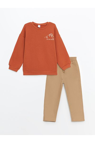 LC Waikiki Crew Neck Printed Boys Sweatshirt and Sweatpants Bottom Set of 2