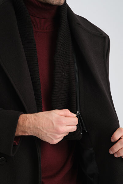 Frappoli Men's Stamp Double Breasted Coat - Thick Coat, Rib Collar, Standard Fit