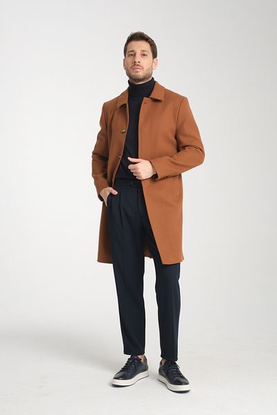 Frappoli Taba Comfort Fit Μακρύ παλτό με γιακά με επένδυση