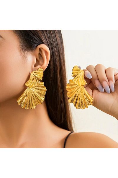 Pelin Aksesuar Gold Large Layered Half Earrings