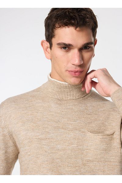 ALTINYILDIZ CLASSICS Altınyıldız Classics Turtleneck Standard Beige Melange Men's Sweater Ace049251314_Bmj