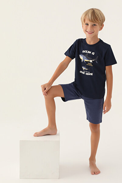 Arnetta Megalodon Navy Blue Boy Bermuda Suit