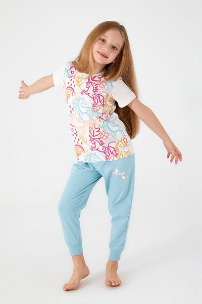 Rolypoly Unicorn Magic Cream Girl's Short Sleeve Pajama Set