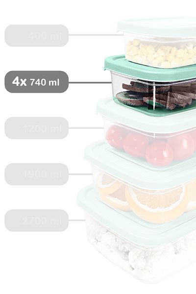 Meleni Home 740ml Green Food Storage Container - 4 Pcs Rectangular, Microwavable Organizer