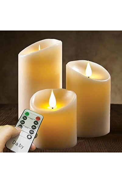 Genel Markalar Dekoratif LED Mum Büyük Boy Alevsiz Titreyen 3lü Set Kumandalı