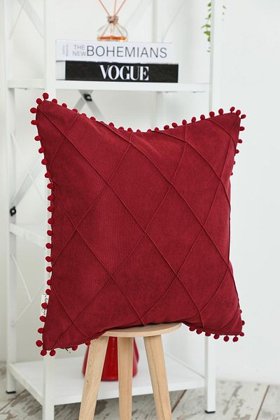 Aisha's Design Throw Pillow Cover with Pompom on the Edges,k-245