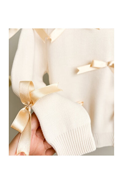 CİCHLİD Girl's Cream Bow Patterned Knitting Suit