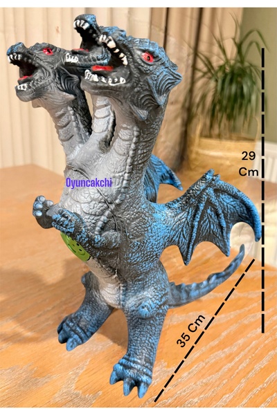 tmtoysandmore Ejderha Oyuncak 3 Başlı Sesli Soft Yumuşak Oyuncak Dinazor Büyü...