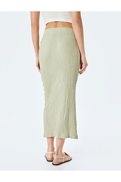 Koton Slim Fit Textured Drape Detailed High Waist Pencil Skirt