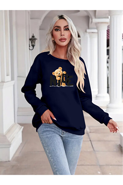 Moda Ebrar Eyesof Women's Long Sleeve Crew Neck Viscose Two Thread Blouse