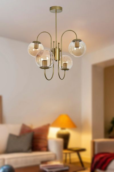 Modavize تصميم Dream Modern - غرفة طعام غرفة المعيشة، لون المطبخ العتيق، مصباح معلق من الزجاج العسلي، مجموعة ثريا مكونة من 4 قطع
