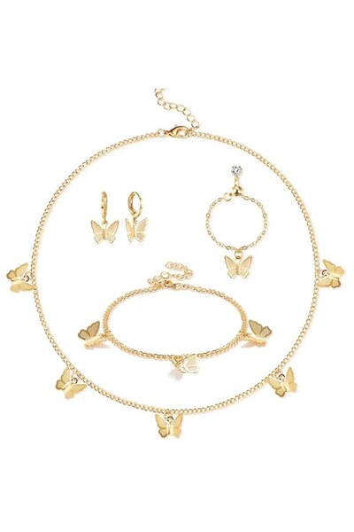 MODAELMAS1 4 Pieces Gold Color Chain Jewelry Set to Complete Your Elegance