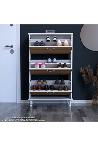 Modilayn VARBİ Antre Hol 72 x 127x 25, 5 cm’ lik 3 Düşer Kapak 6 Göz Raf Bölmeli Ayakkabılık