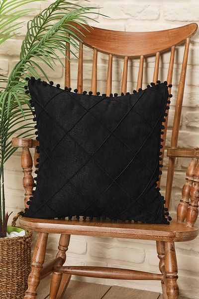 Aisha's Design Pompom Edged Throw Pillow Cover - K-245