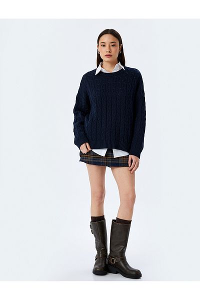 Koton Hair Braided Textured Crew Neck Knitwear Sweater