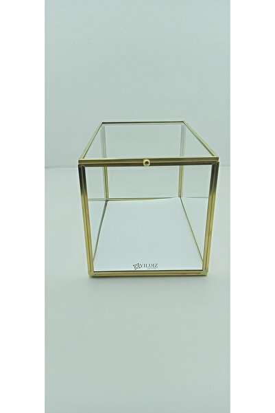 YİLDİZDESİNG 25x15x15cm Sürgü Kapaklı Pirinç Cam Kutu, Makyaj Masası Düzenley...
