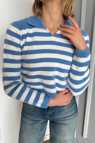 ModaPlaza Pulover crop tricotat cu guler Pola pentru femei 6624