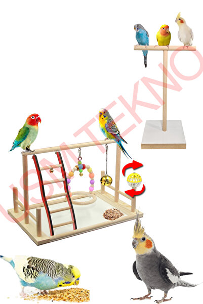 usmtekno Kuş Oyuncağı Kuş Oyun Parkı ve T Tünek Muhabbet Kuşu Papağan Oyuncağ...