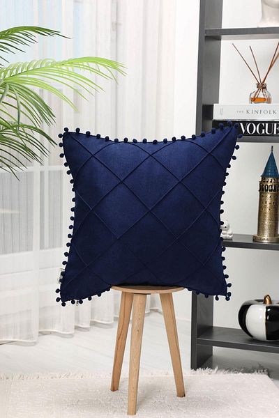 Aisha's Design Throw Pillow Cover with Pompom on the Edges,k-245