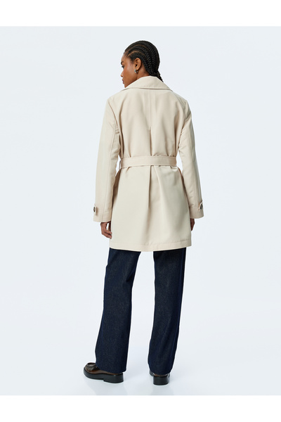 Koton Zweireihiger Trenchcoat aus Gabardine-Stoff mit Gürteltaschen