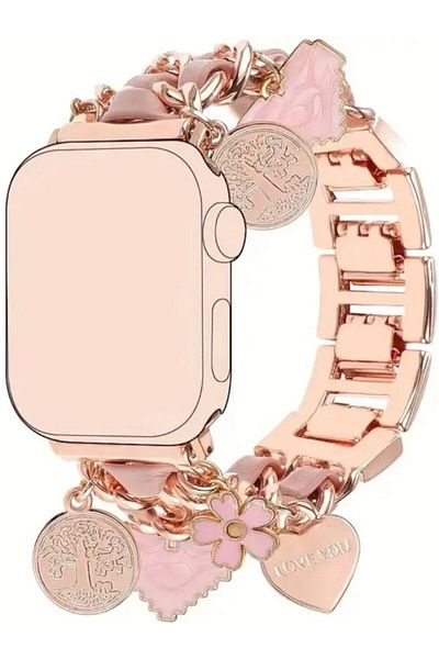 Alstrap Apple Watch 7-8-9-10-Se متوافق مع 38 40 41 42 ملم سوار فولاذي بتصميم مفصل من الجلد مع سحر متوافق