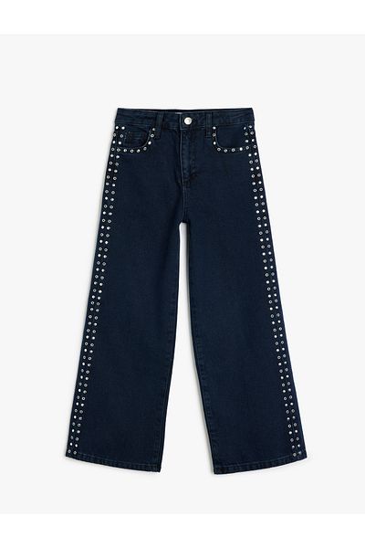 Koton Cotton Staple Detailed Wide Leg Denim Trousers with Pockets