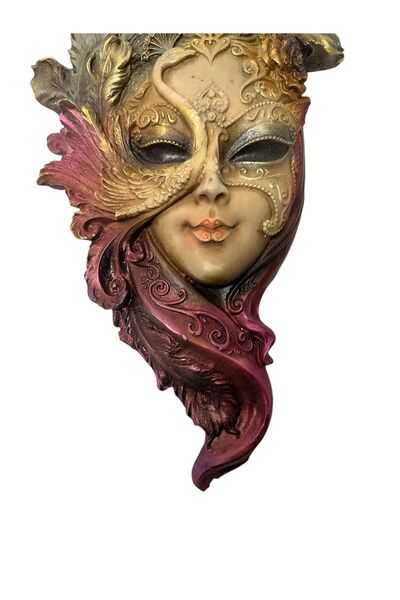 Peramari Dekoratif Polyester Duvara Asmalı Kadın Yüz Maske Tablo Gri Bordo