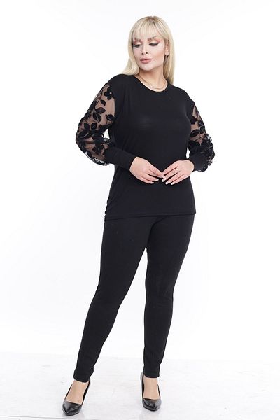 modayız Flock Sleeve Plus Size Black Blouse 26a-2257